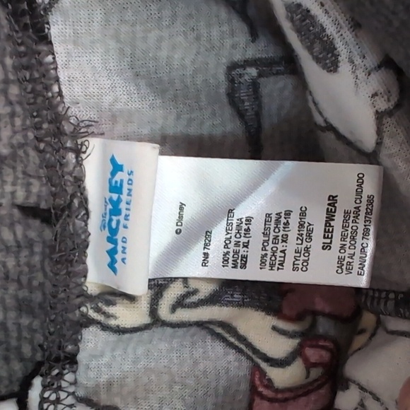 Disney Grey Mickey Mouse Donald Duck Plush Pajama Pant size Extra Large - Picture 3 of 6